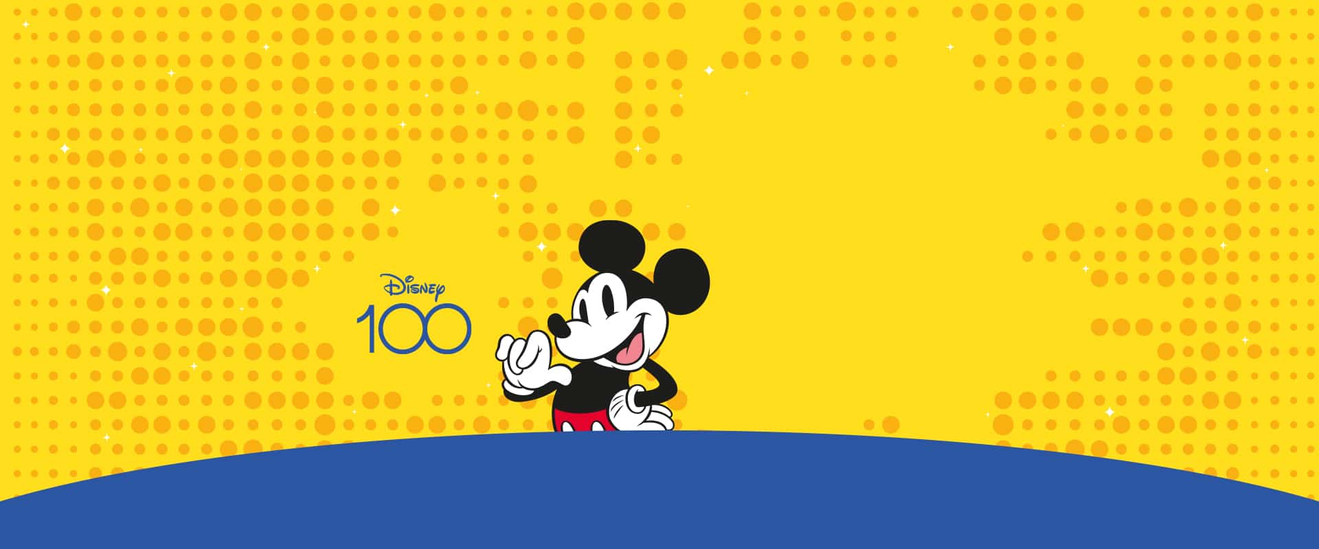 Illustration de Mickey sur fond jaune pour les 100 ans de Disney